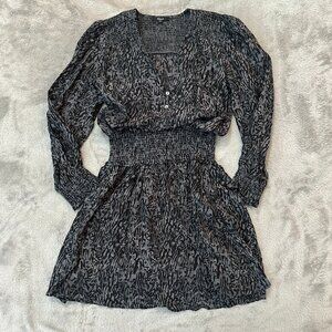 Rails Zana Dress Charcoal Gray Animal Print Women's size XS Long Sleeve